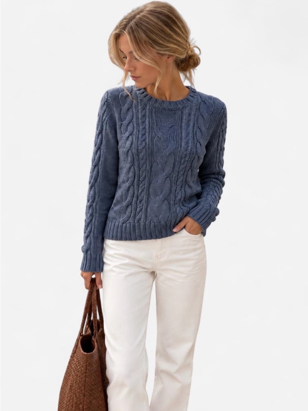 L.L. Bean Cable-Knit Crewneck Fisherman Coastal Preppy Timeless Sweater Women XS